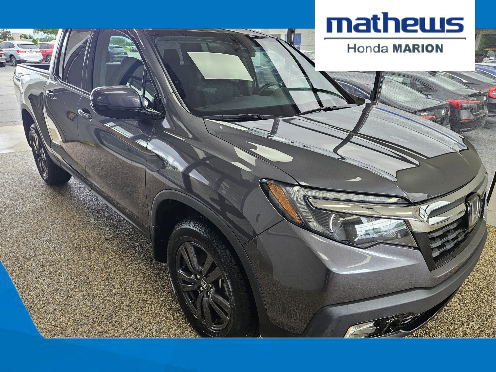 2020 Honda Ridgeline Sport in Modern Steel Metallic — front three-quarter view